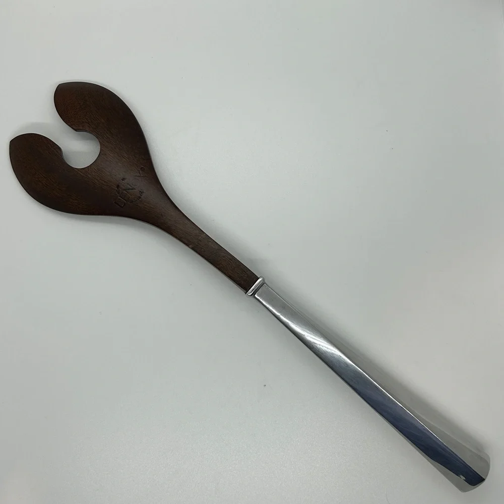 Vintage Silver- Brown Lenox Salad Serving Fork Silver Handle Utensil